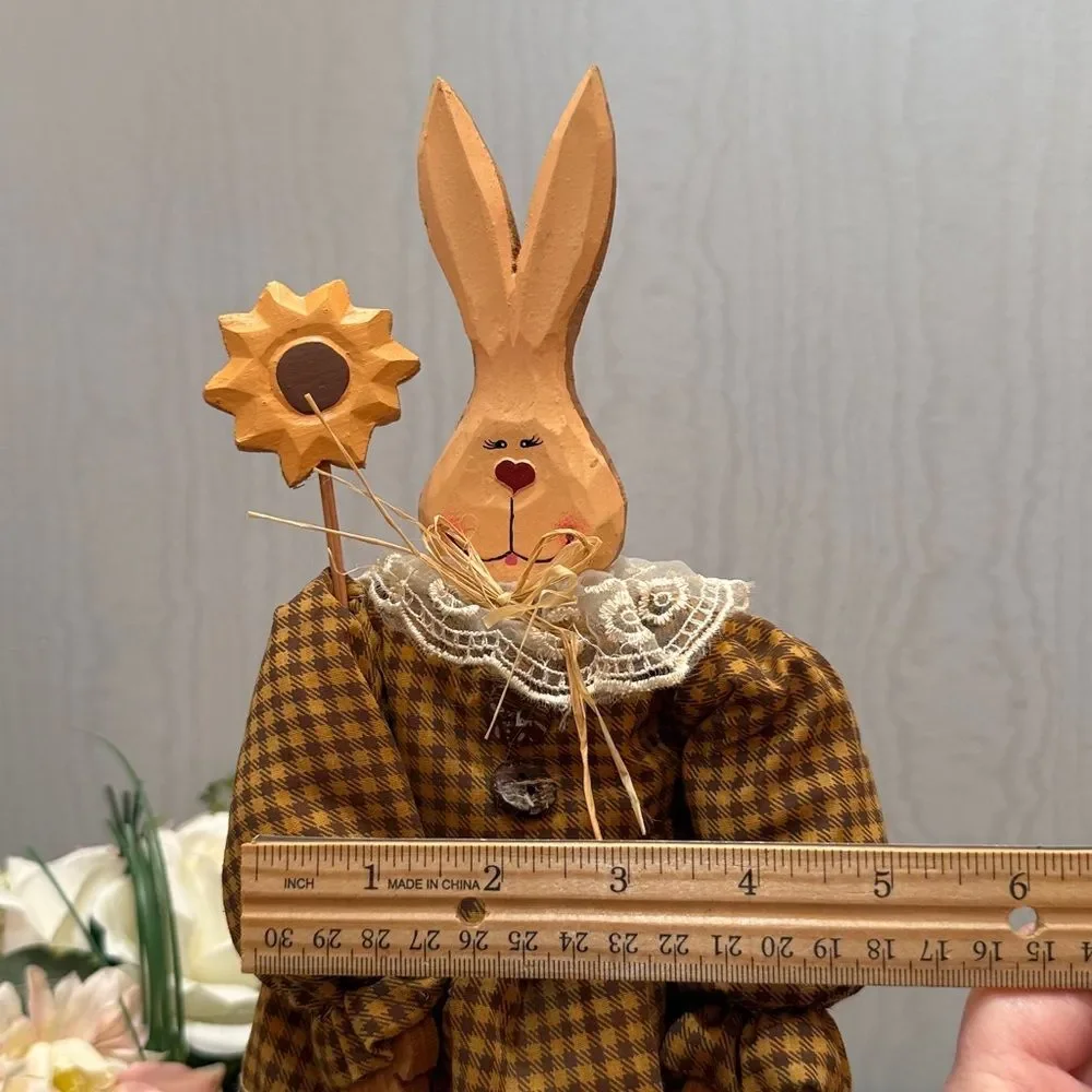 Vintage Wooden Easter Bunny Country Couple Farmers Primitive Country Folk Art